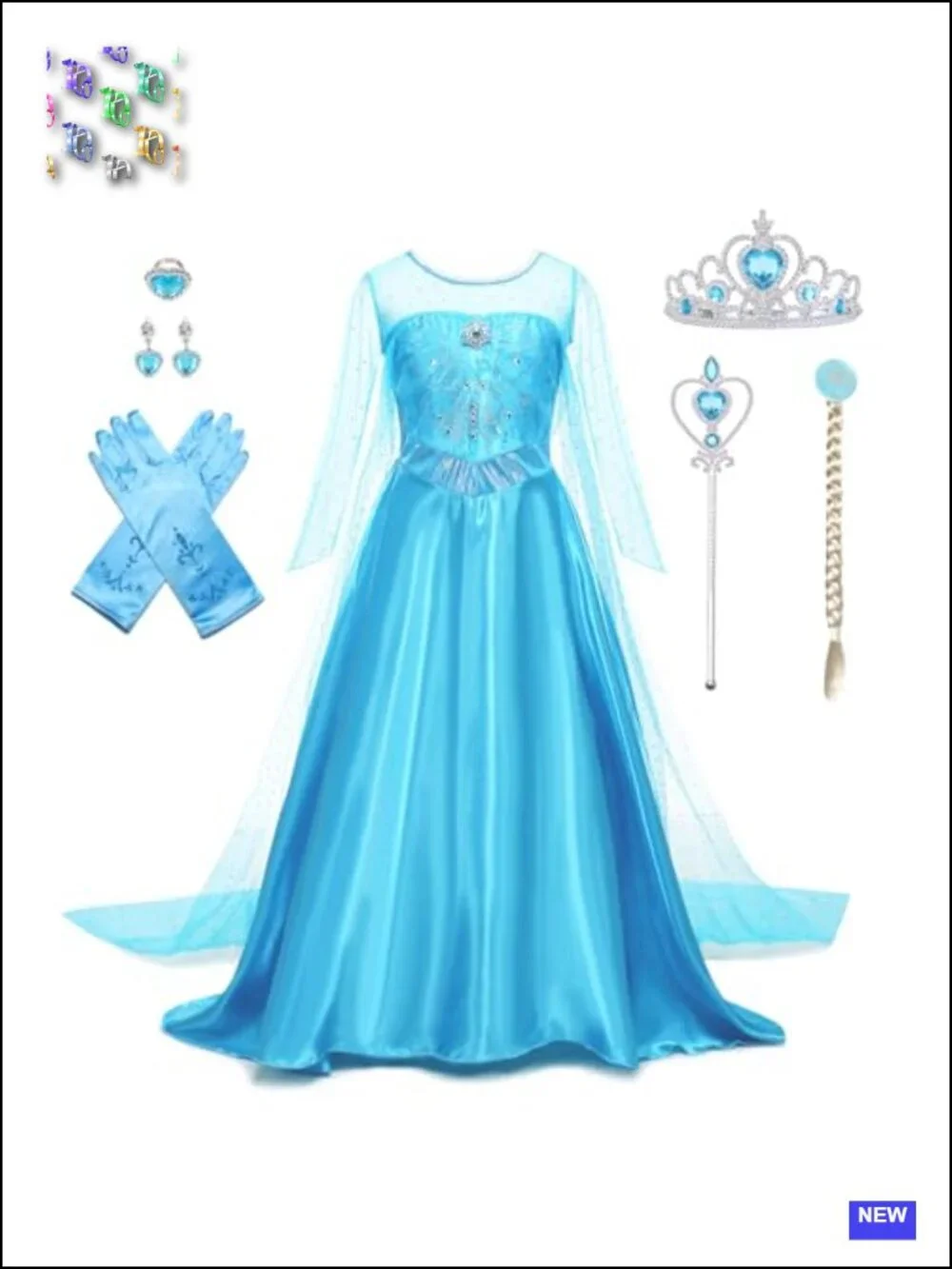 Girls Princess Dress Costume Set with Crown Wand Gloves Wig